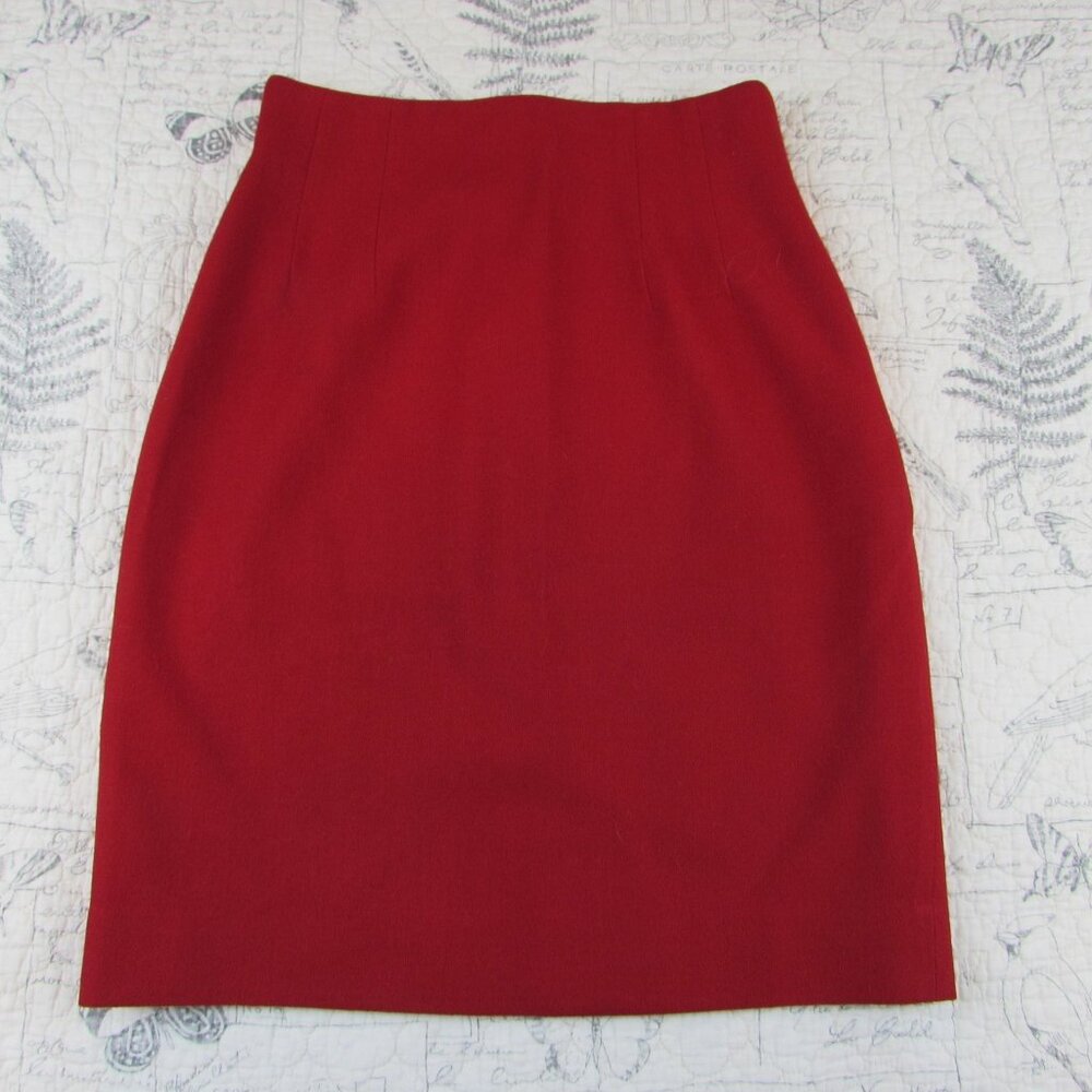 Vtg Christian Dior Women's Red Skirt Suit Skirt and Collarless Blazer Suit Sz 4 - Picture 9 of 10